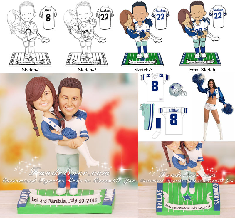 Dallas Cowboy and Cheerleader Wedding Cake Toppers